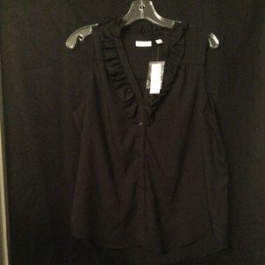 NY&Co. black ruffle button down sleeveless top